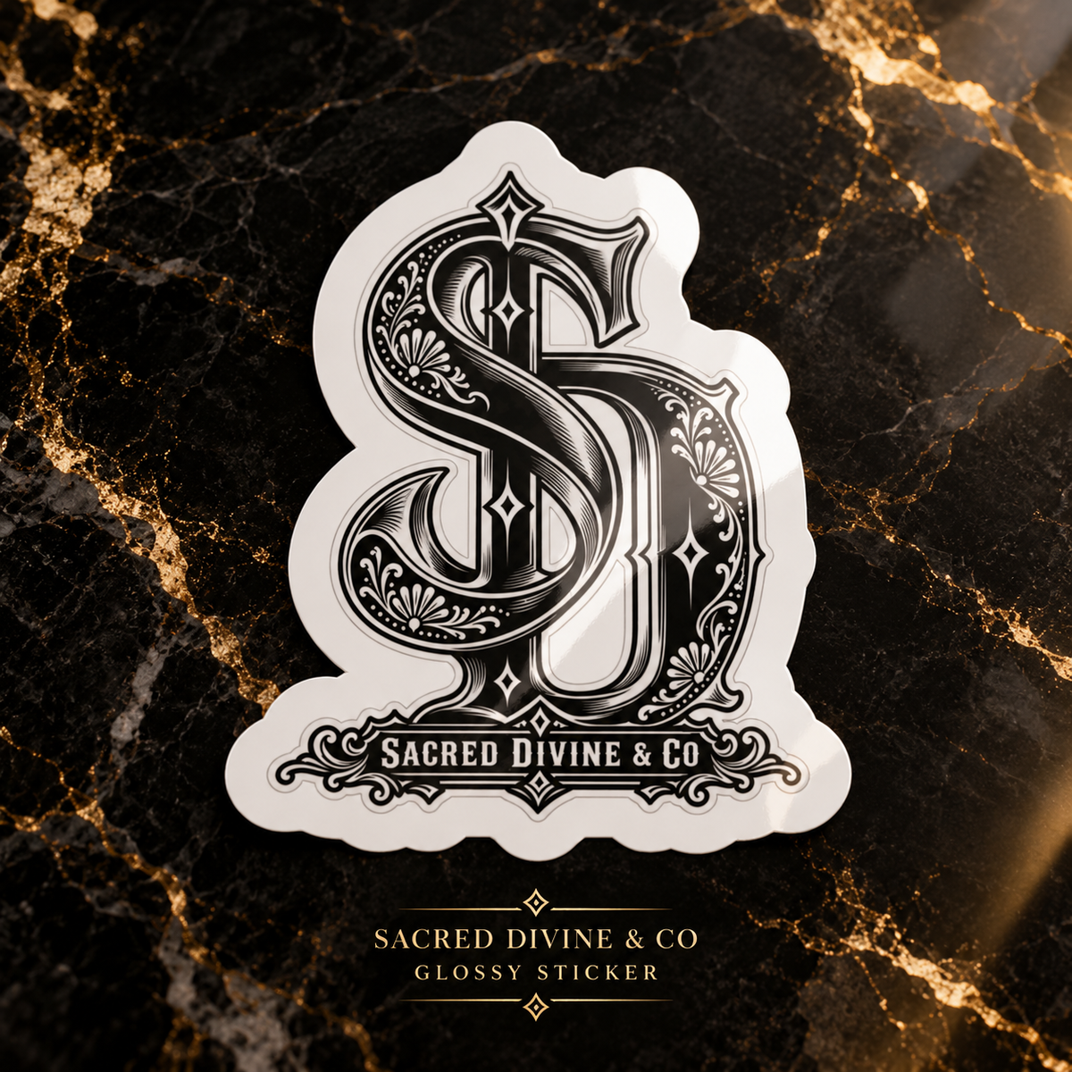 Gallery image 3: Ornate SD Monogram Decal featuring black-and-white SD monogram with ornamental linework.