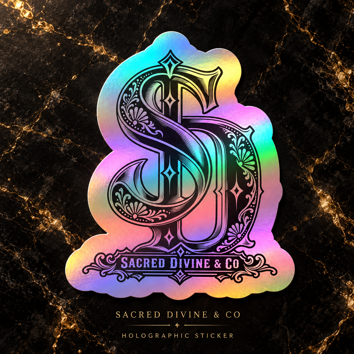 Gallery image 4: Ornate SD Monogram Decal featuring black-and-white SD monogram with ornamental linework.