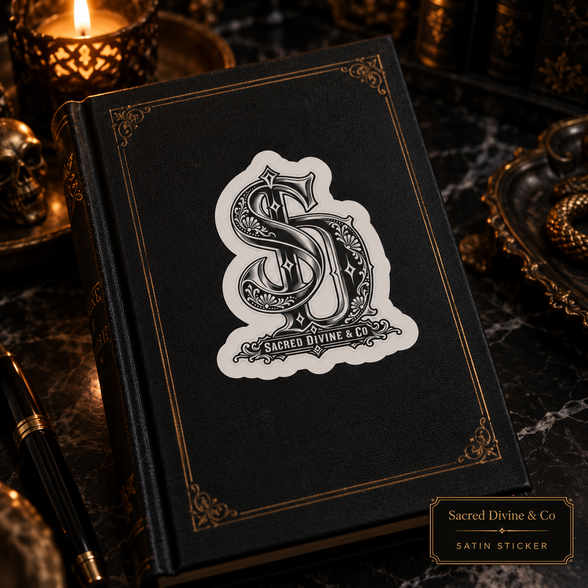Gallery image 5: Ornate SD Monogram Decal featuring black-and-white SD monogram with ornamental linework.