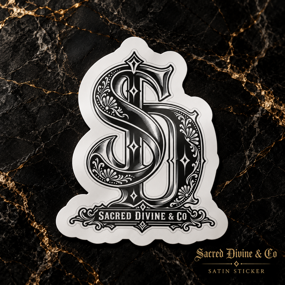 Gallery image 6: Ornate SD Monogram Decal featuring black-and-white SD monogram with ornamental linework.