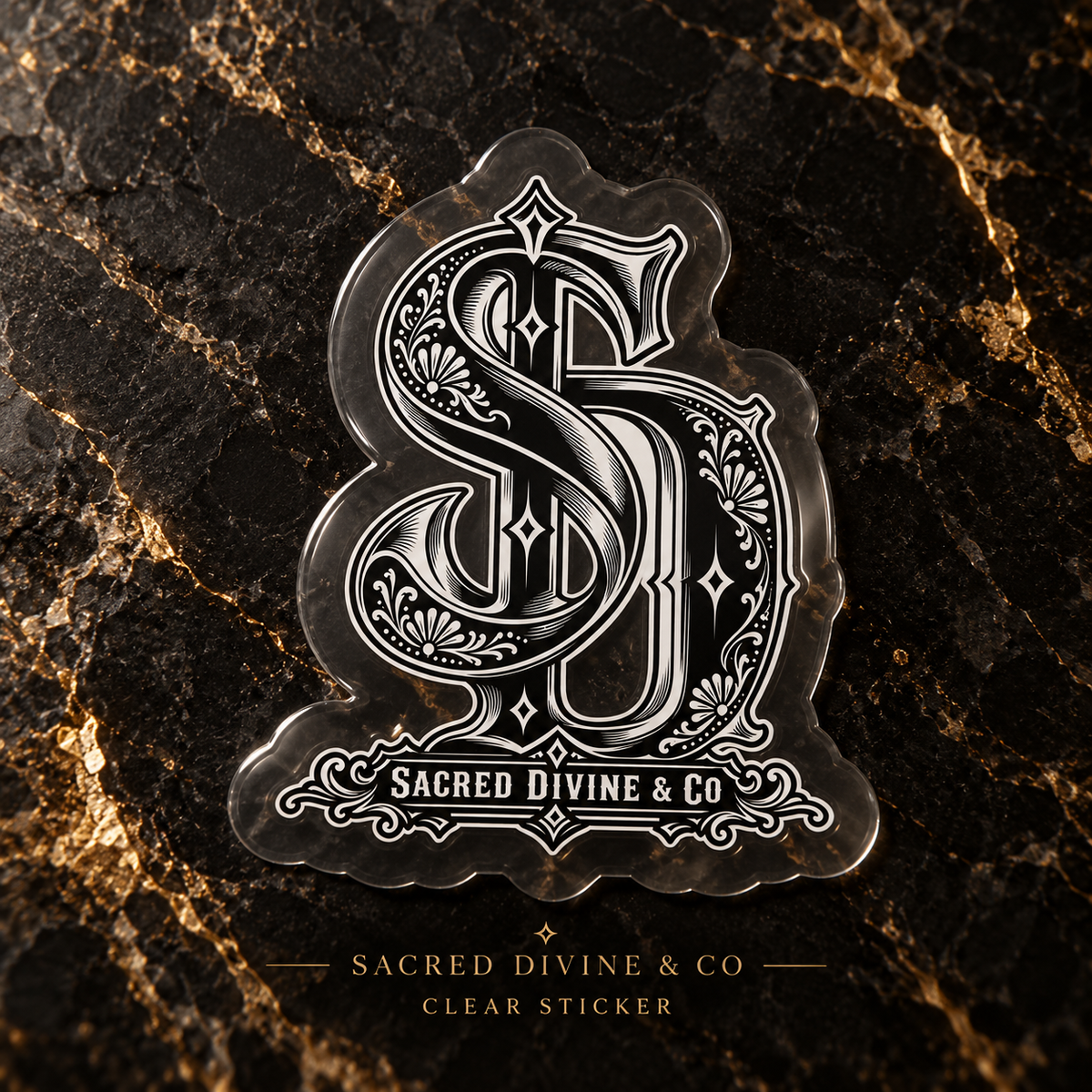 Gallery image 2: Ornate SD Monogram Decal featuring black-and-white SD monogram with ornamental linework.