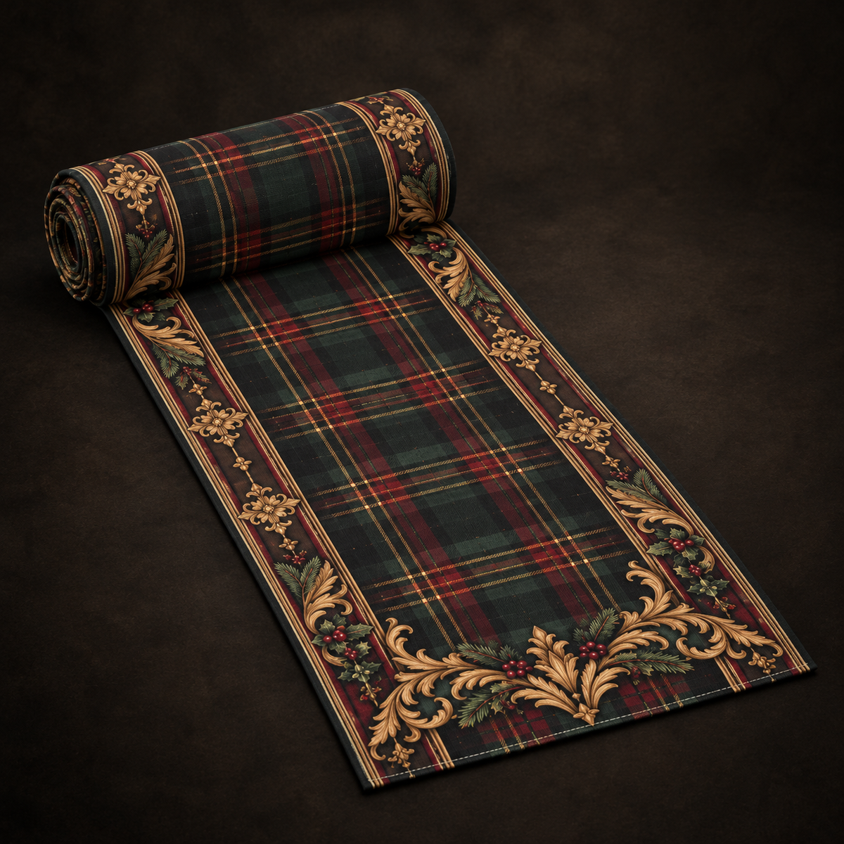 Gallery image 4: Vintage Tartan Plaid Table Runner featuring cotton twill table runner with tartan plaid and vintage flourishes.