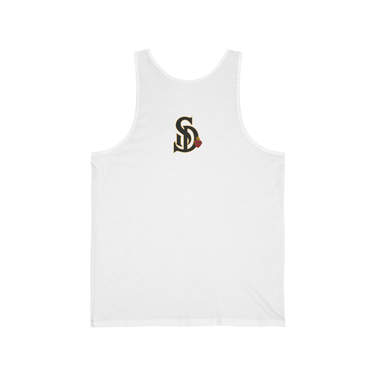 Father First Papa Bear Tank white back flat-lay — Sacred Divine & Co. SD monogram upper back graphic