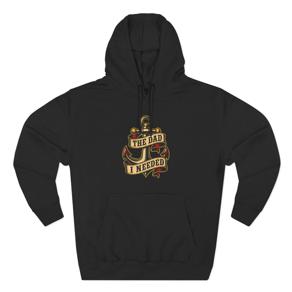 Fatherhood Anchor Hoodie black front flat-lay — The Dad I Needed vintage anchor center chest graphic