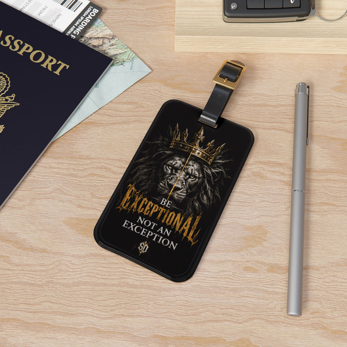 Sacred Divine & Co. Lion Crown Luggage Tag — Be Exceptional Not an Exception Travel ID