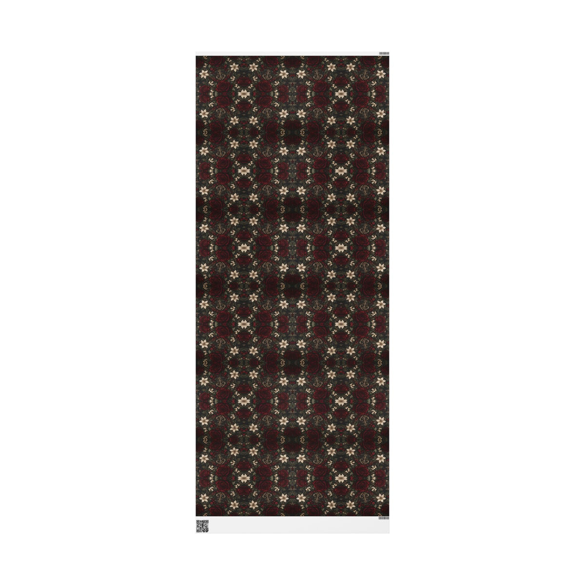 Vertical view of Burgundy Floral Pattern wrapping paper showing the repeating design across the printed paper.