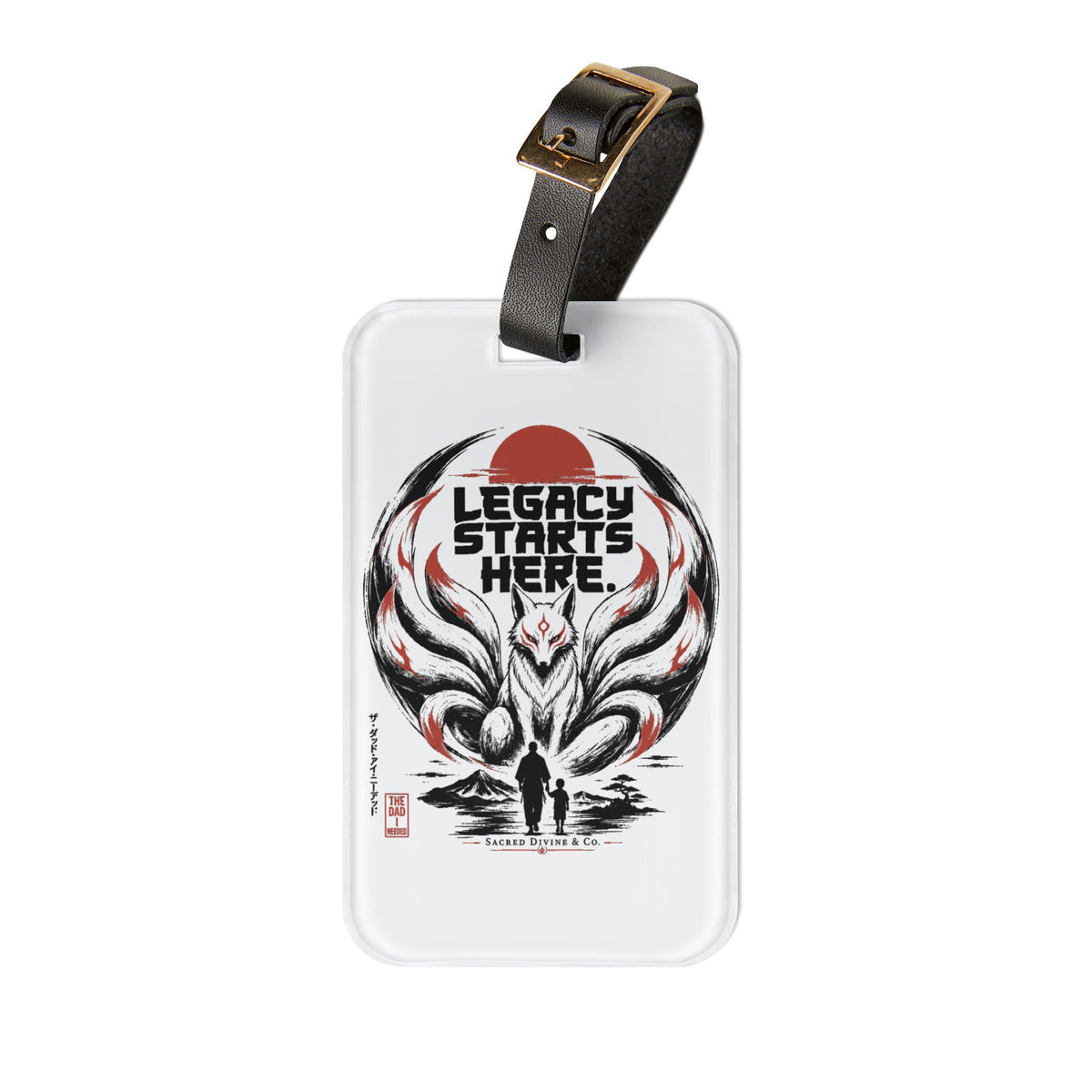 Sacred Divine & Co. Legacy Starts Here Luggage Tag — Japanese-Inspired Graphic Travel ID