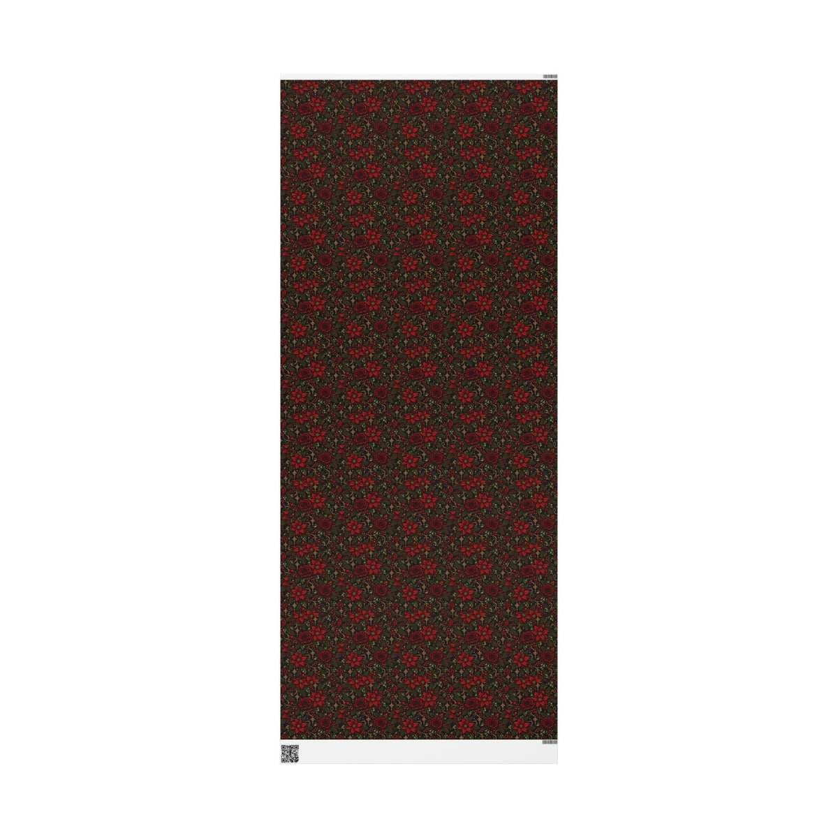 Vertical view of Dark Botanical Floral wrapping paper showing the repeating design across the printed paper.
