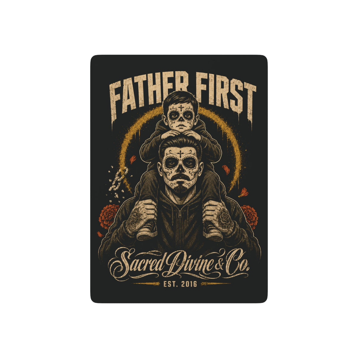 Sacred Divine & Co. Father First Día de los Muertos Poker Playing Cards — Dark Luxury Dad Gift