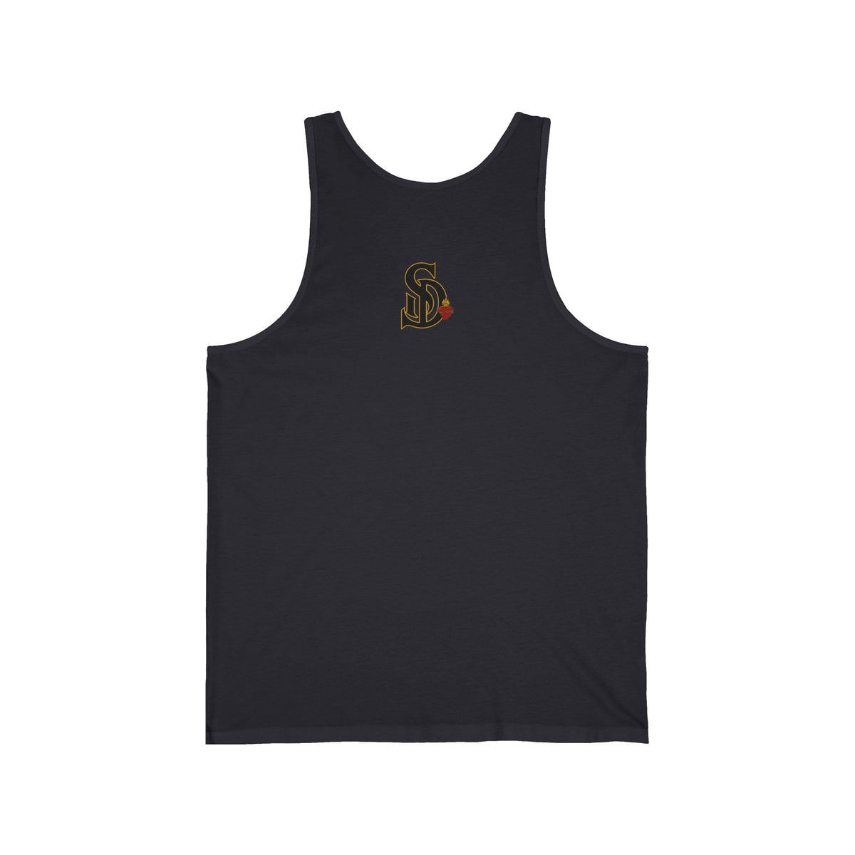Father First Papa Bear Tank dark grey back flat-lay — Sacred Divine & Co. SD monogram upper back graphic