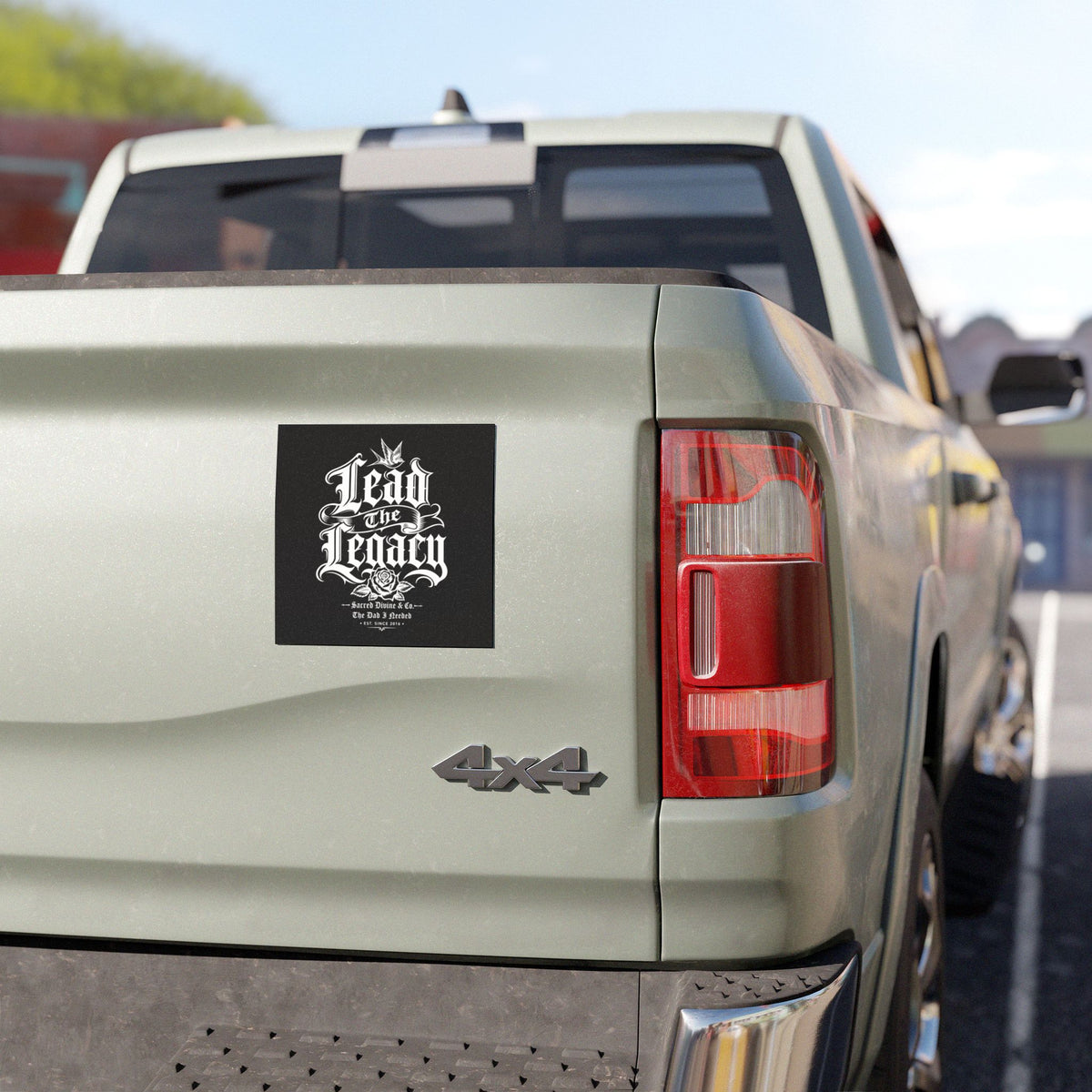 Sacred Divine & Co. Lead the Legacy Car Magnet — Bold Gothic Script Rose Design
