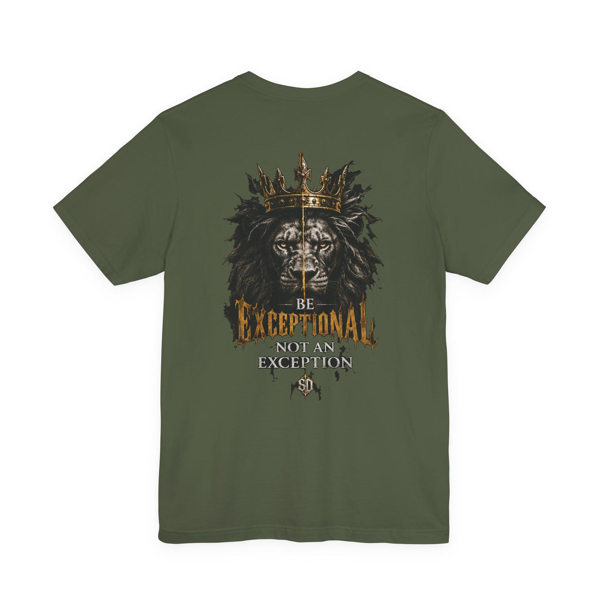 Gold Crown Logo Jersey Tee military green back flat-lay — plain back Sacred Divine & Co. gold crown logo tee