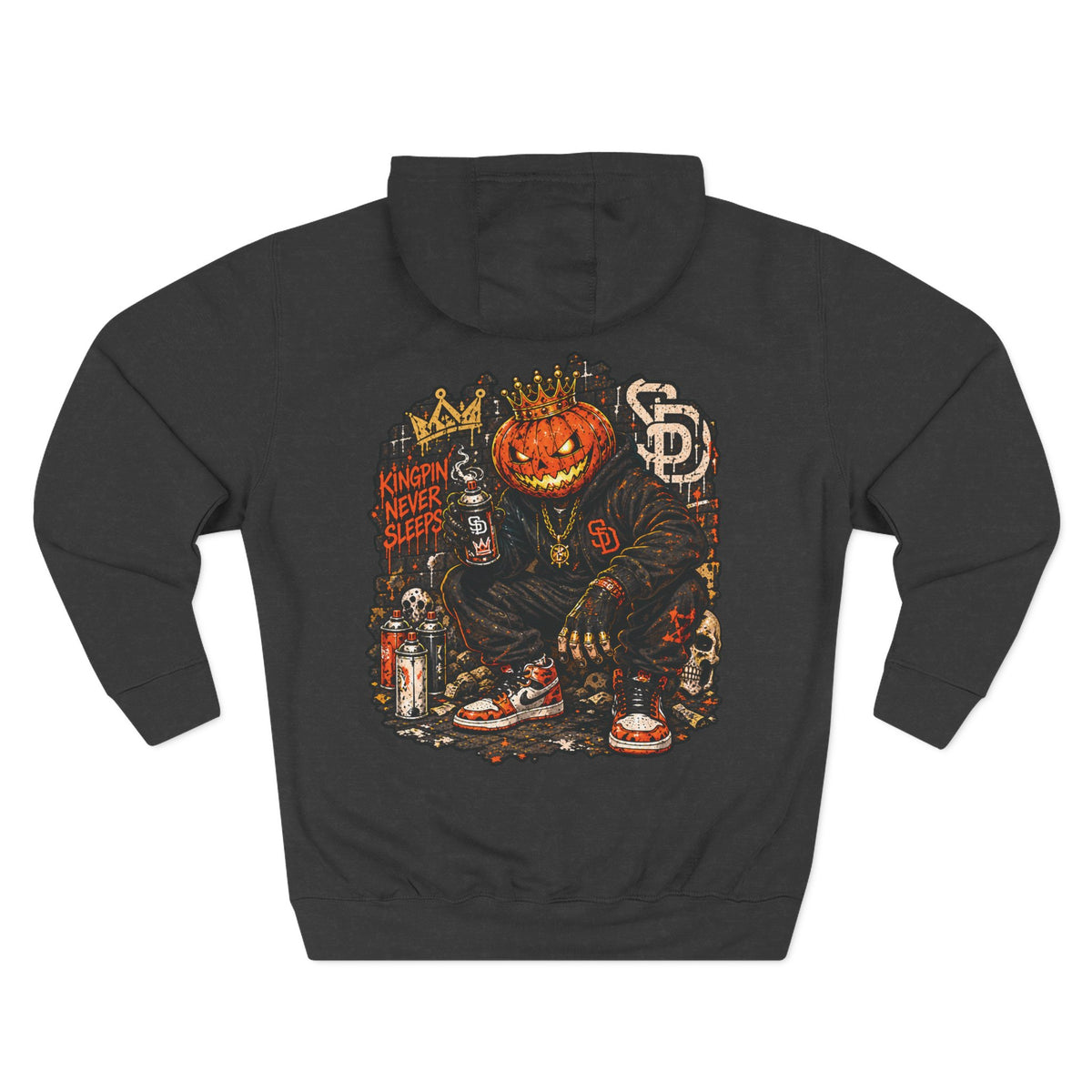 Pumpkin King Hoodie — 'Kingpin Never Sleeps' Streetwear Fleece Pullover