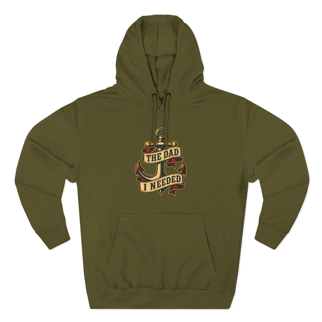 Fatherhood Anchor Hoodie army green front flat-lay — The Dad I Needed vintage anchor center chest graphic