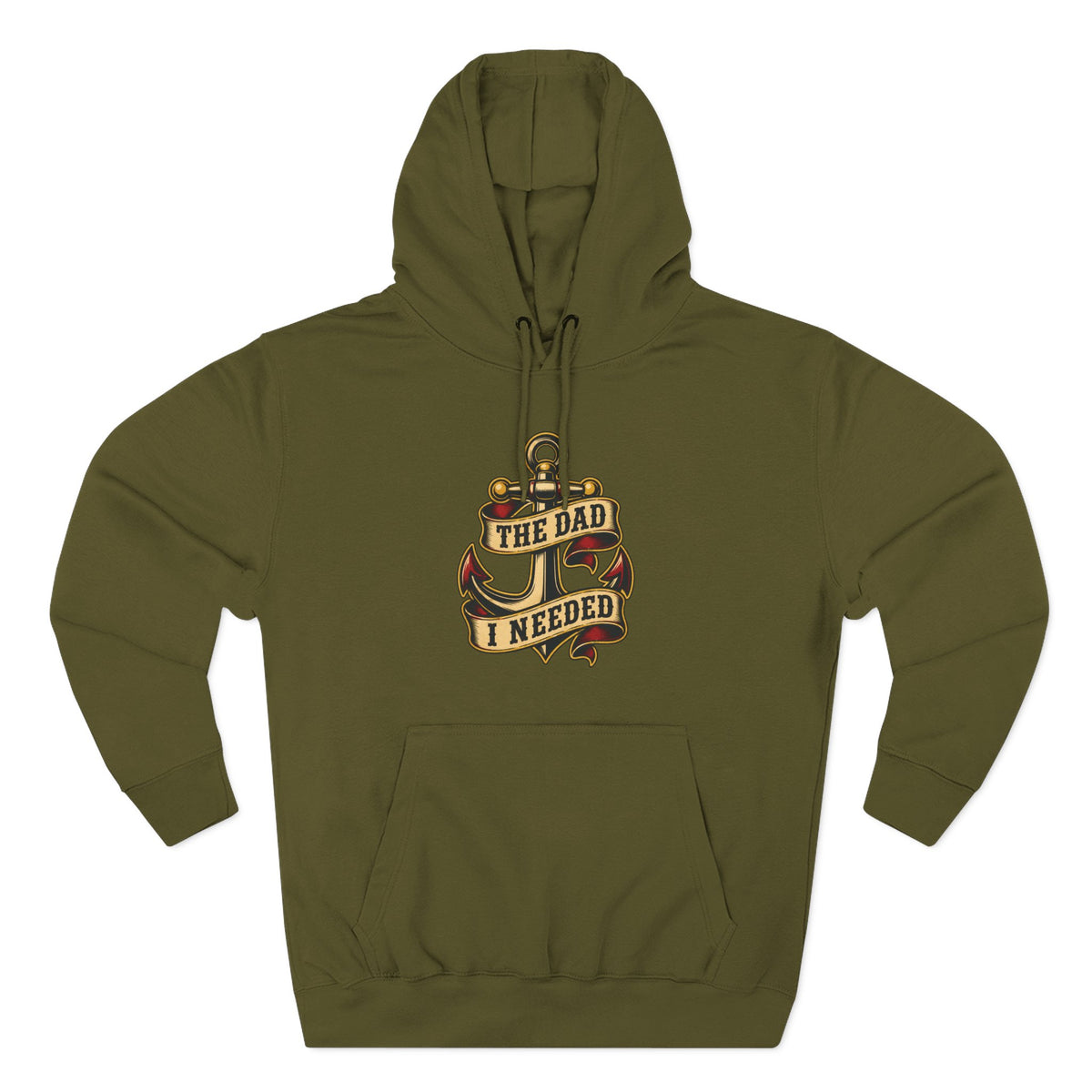 Fatherhood Anchor Hoodie army green front flat-lay — The Dad I Needed vintage anchor center chest graphic