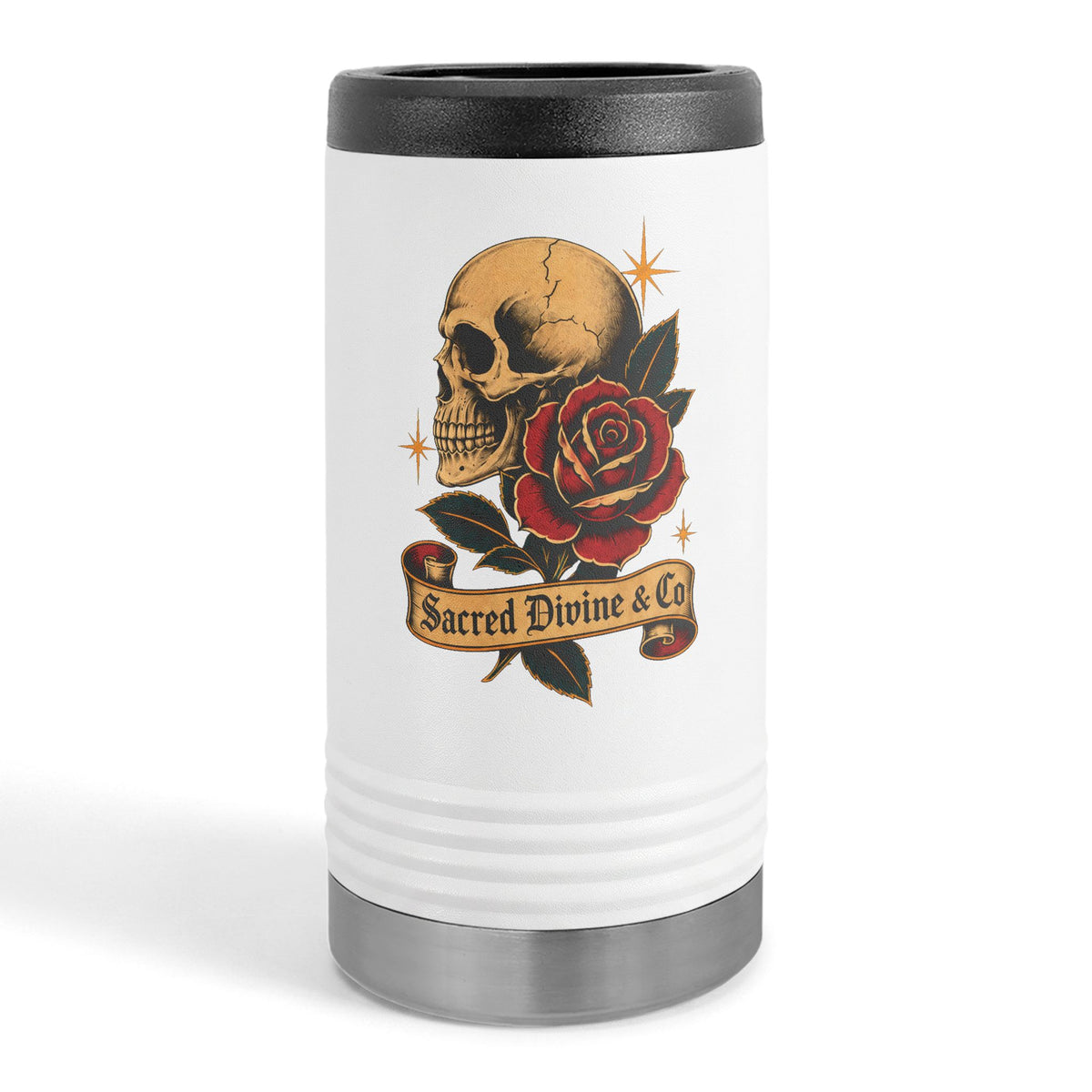 Skull & Rose Slim Can Holder