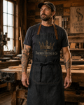 Sacred Divine & Co. Gold Crown Logo Bib Apron — Dark Luxury Kitchen & Grill Apron