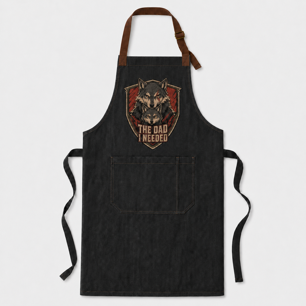 Sacred Divine & Co. Wolf Pack Shield Bib Apron — The Dad I Needed Dark Luxury Grill Apron