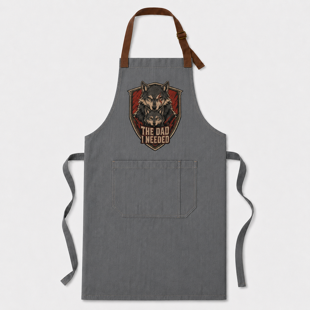 Sacred Divine & Co. Wolf Pack Shield Bib Apron — The Dad I Needed Dark Luxury Grill Apron