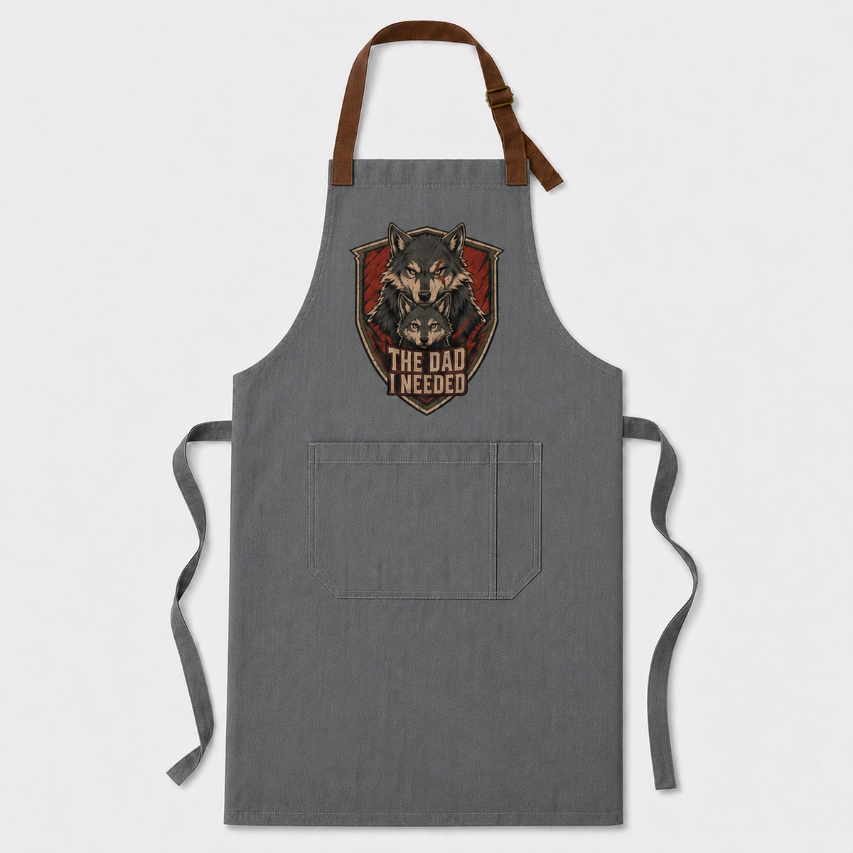 Sacred Divine & Co. Wolf Pack Shield Bib Apron — The Dad I Needed Dark Luxury Grill Apron