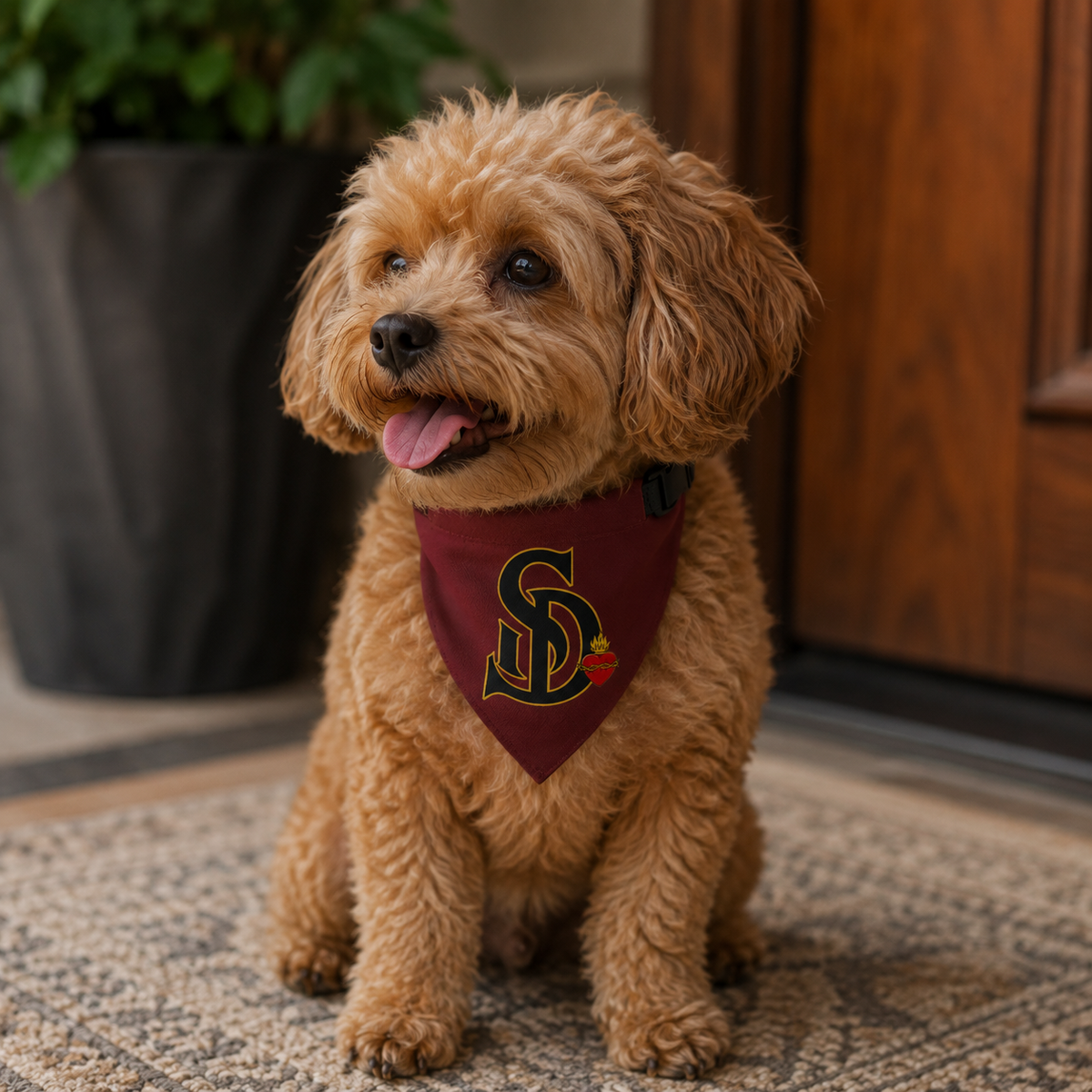 Sacred Divine & Co. SD Monogram Clip-on Pet Bandana — Dark Luxury Dog Accessory