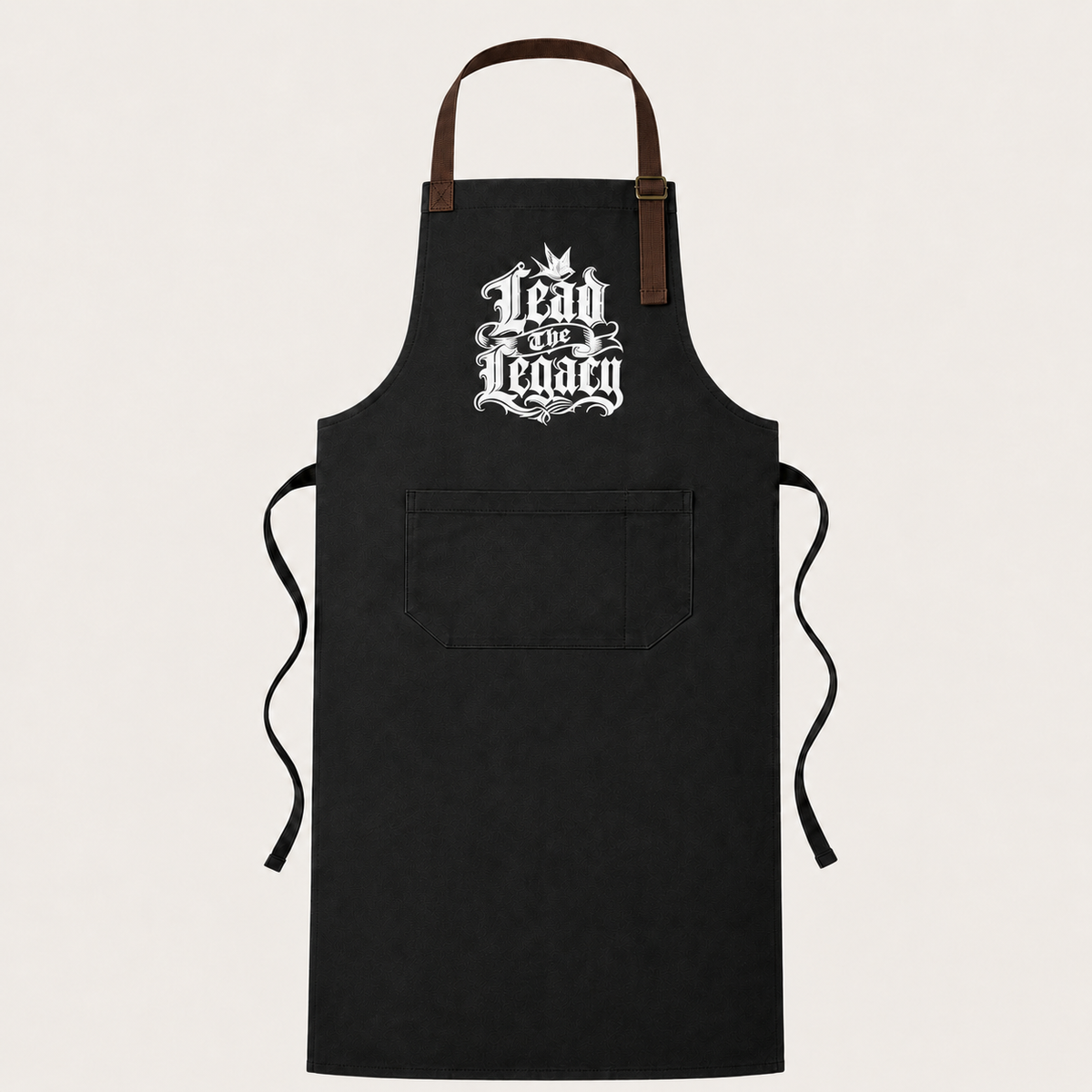 Sacred Divine & Co. Lead the Legacy Gothic Crest Bib Apron — Dark Luxury Kitchen & Grill