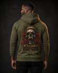 Gothic Skull Crest Fleece Hoodie army green back flat-lay — Be Exceptional Not an Exception gothic skull gold thorn crown halo red roses SD monogram full back graphic