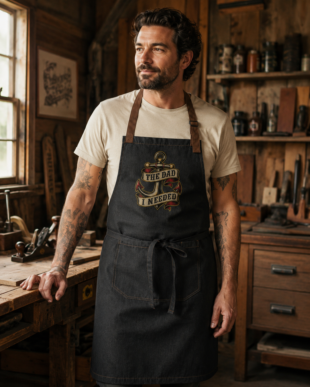 Sacred Divine & Co. The Dad I Needed Anchor Bib Apron — Dark Luxury Dad Gift Grill Apron