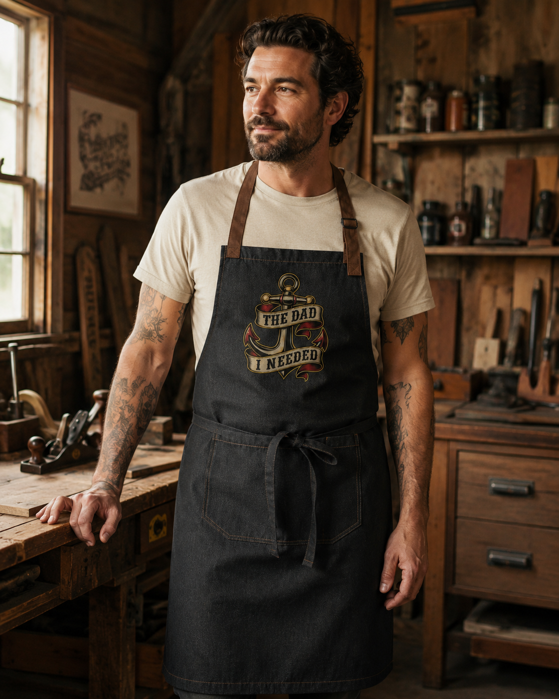 Sacred Divine & Co. The Dad I Needed Anchor Bib Apron — Dark Luxury Dad Gift Grill Apron