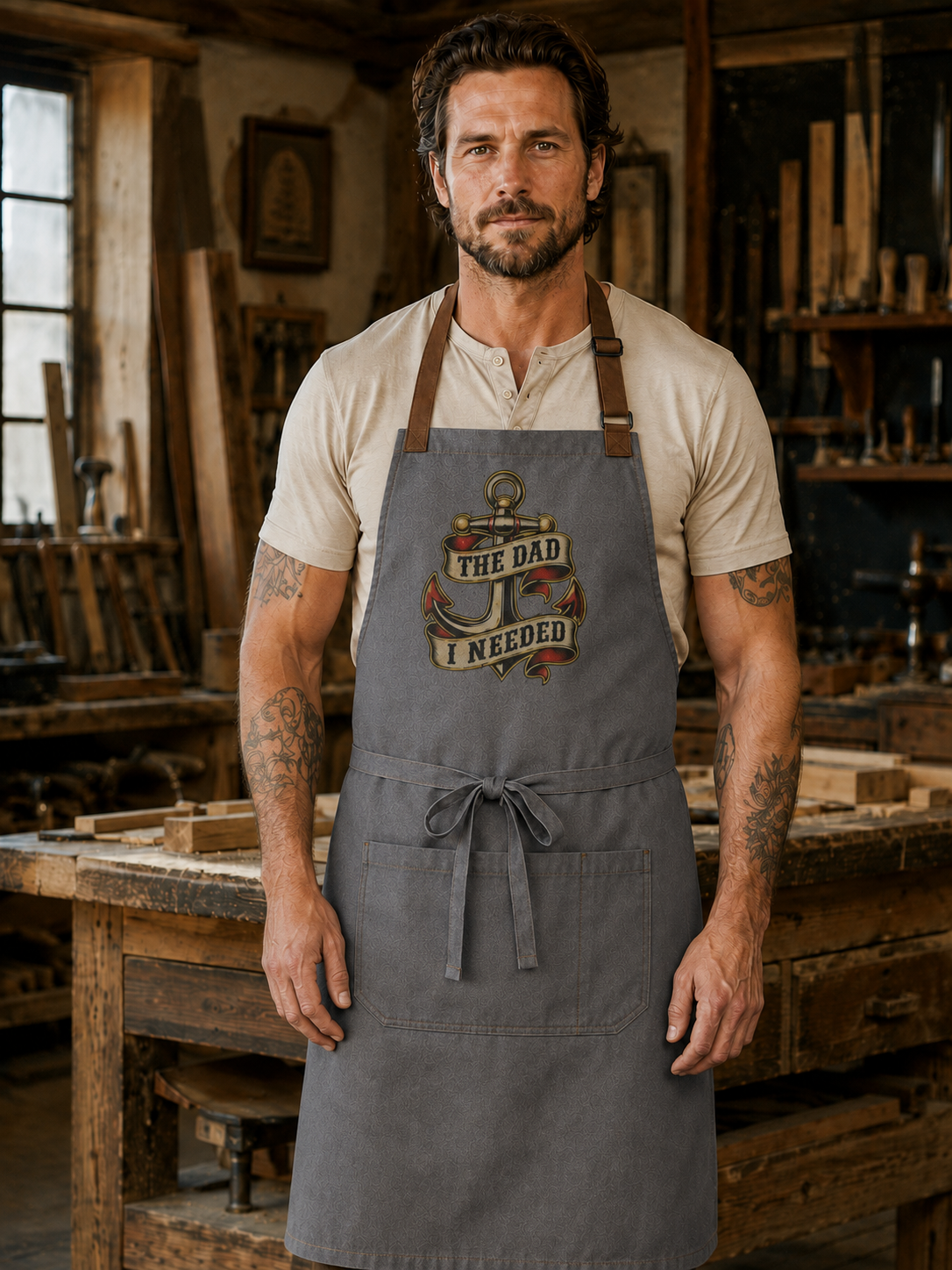 Sacred Divine & Co. The Dad I Needed Anchor Bib Apron — Dark Luxury Dad Gift Grill Apron
