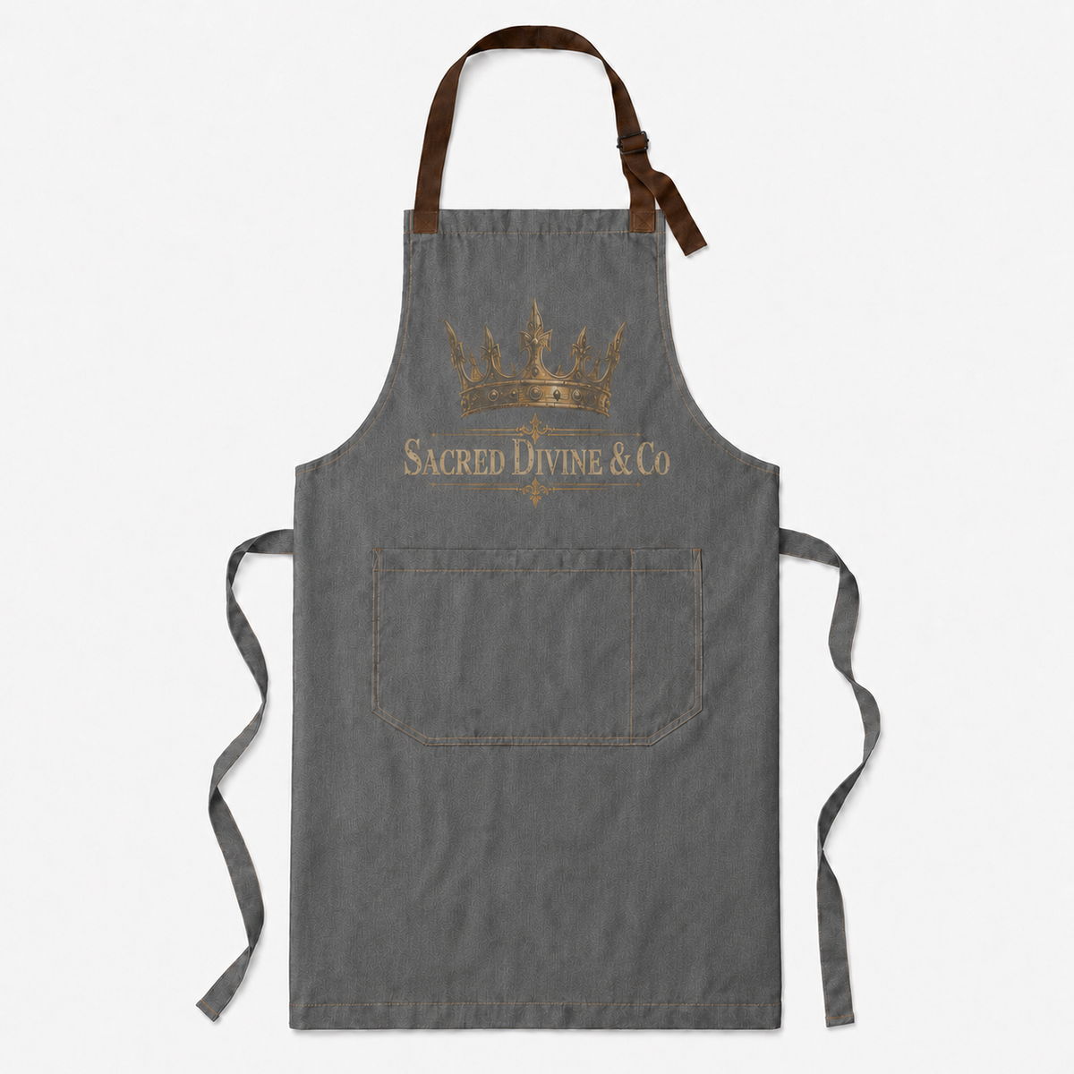 Sacred Divine & Co. Gold Crown Logo Bib Apron — Dark Luxury Kitchen & Grill Apron
