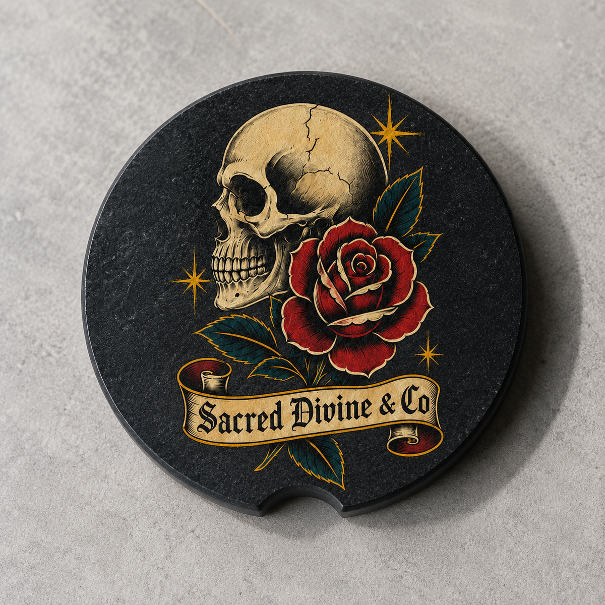 Skull & Rose Car Coaster