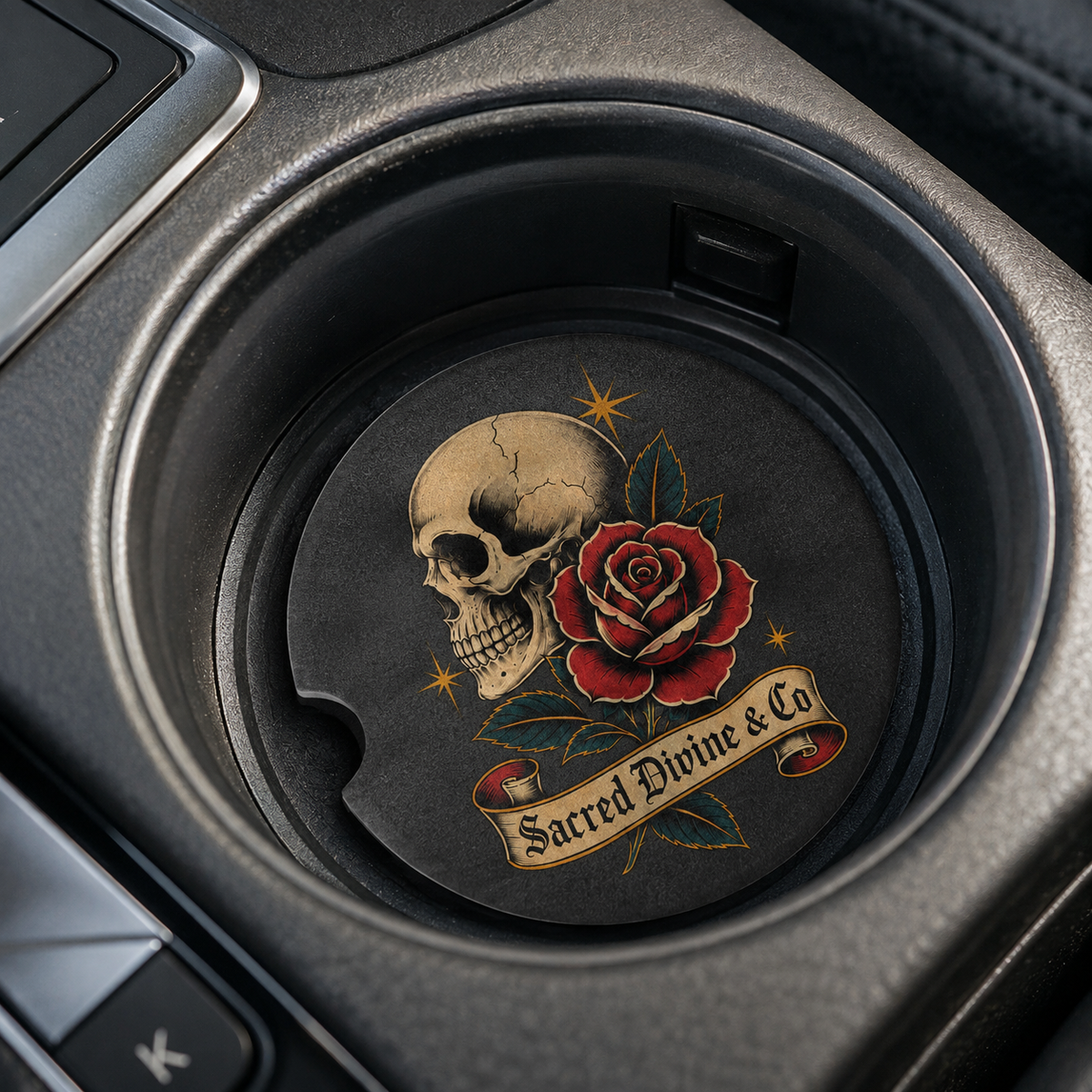 Skull & Rose Car Coaster