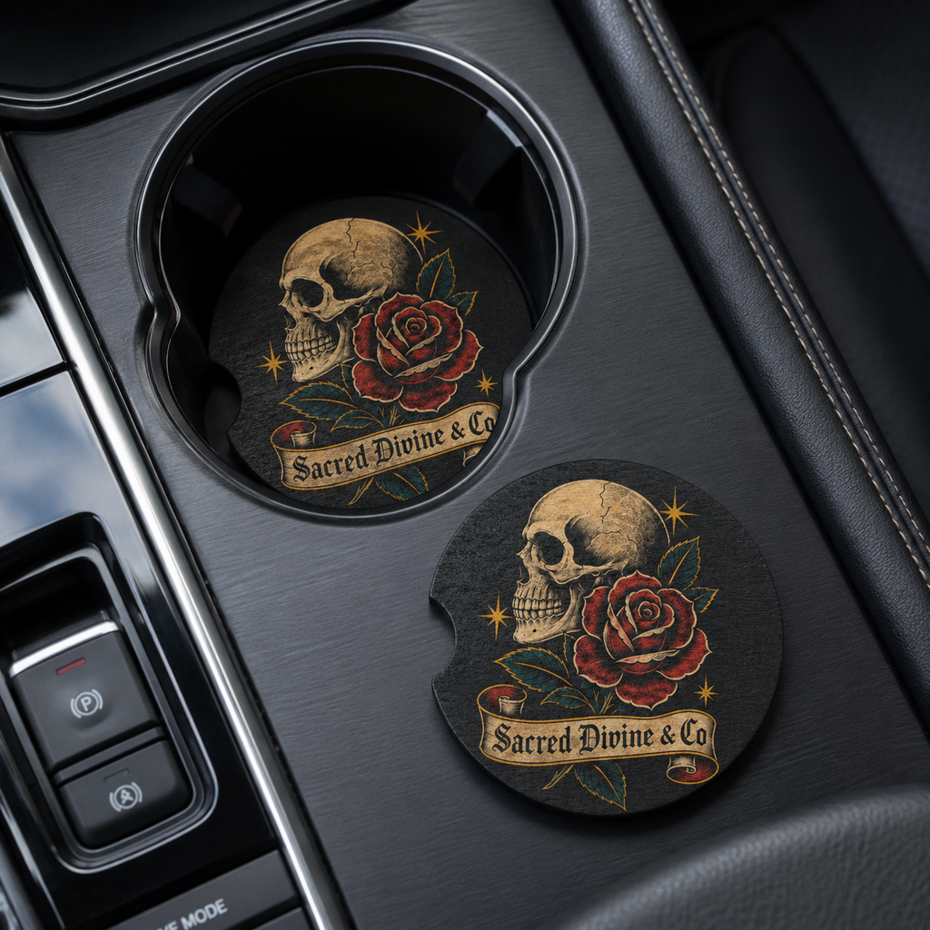 Skull & Rose Car Coaster