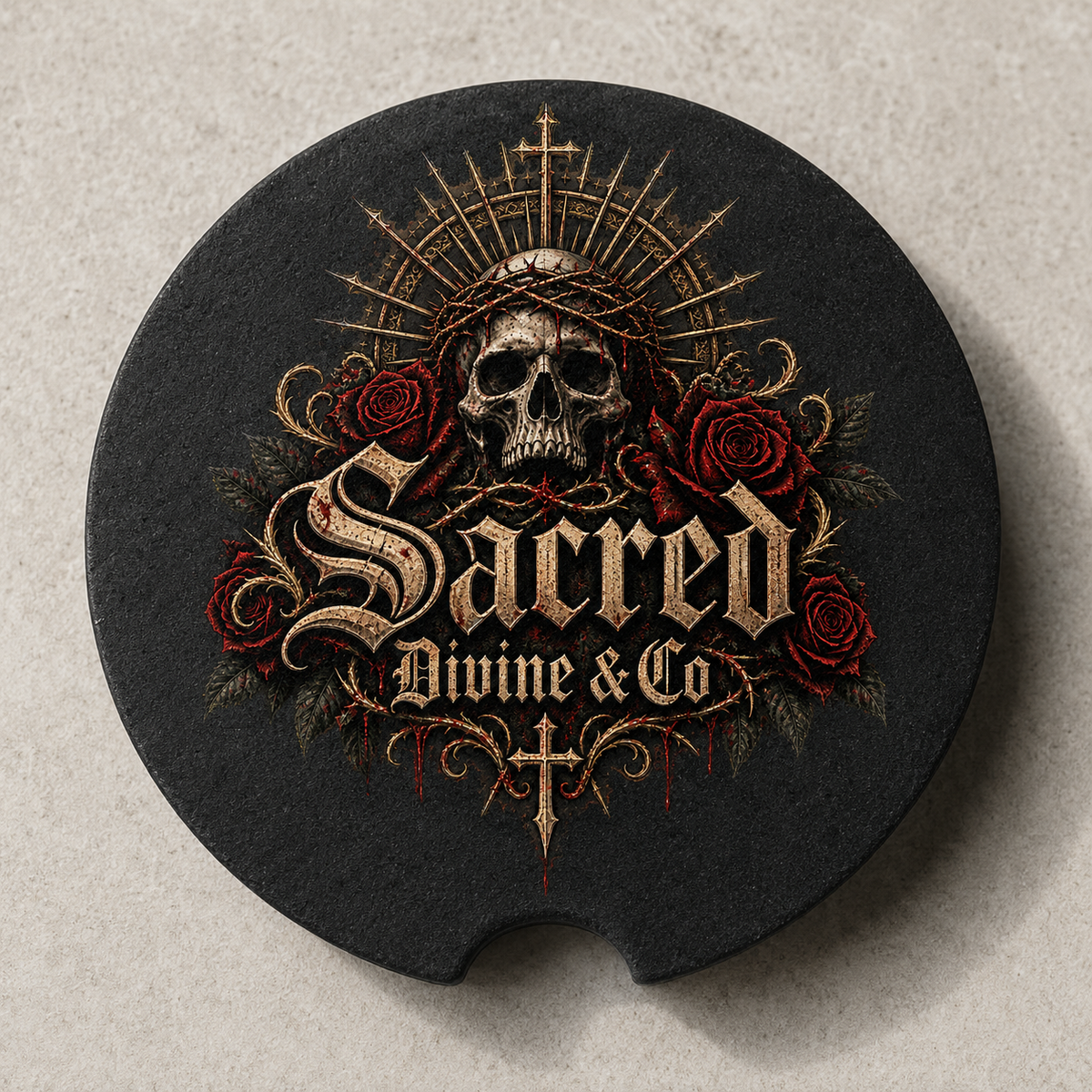 Gothic Skull Crest Car Coaster