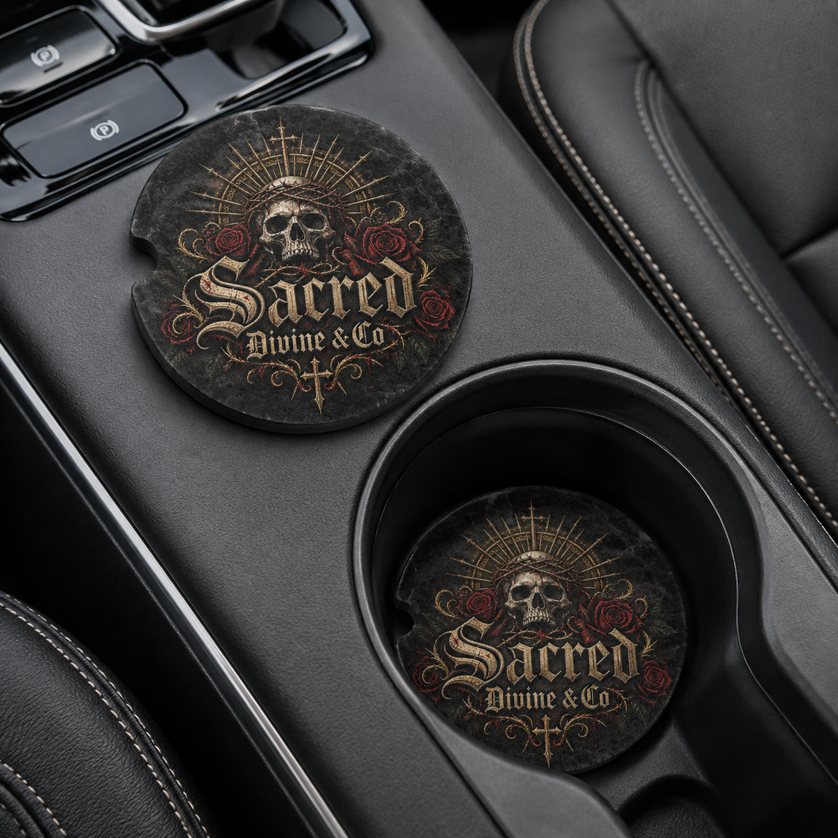 Gothic Skull Crest Car Coaster