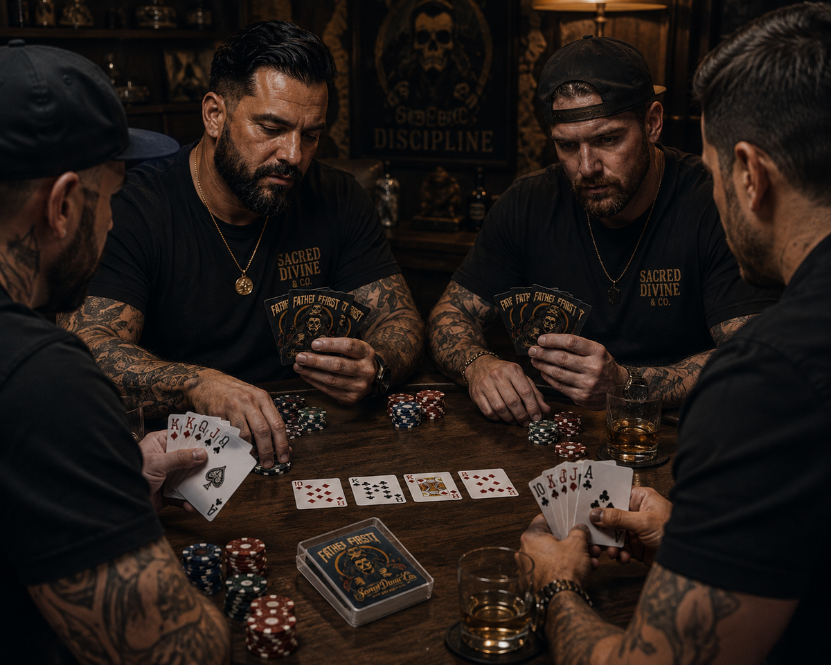 Sacred Divine & Co. Father First Día de los Muertos Poker Playing Cards — Dark Luxury Dad Gift