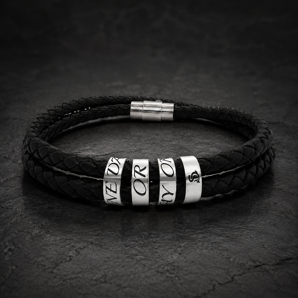 One Day or Day One Engraved Leather Bracelet