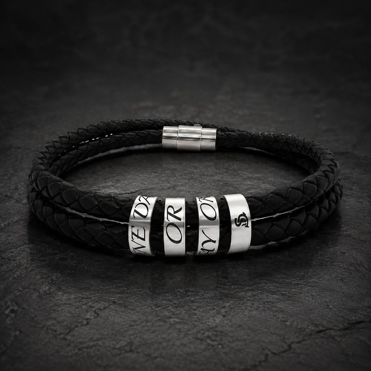 One Day or Day One Engraved Leather Bracelet