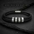 One Day or Day One Engraved Leather Bracelet