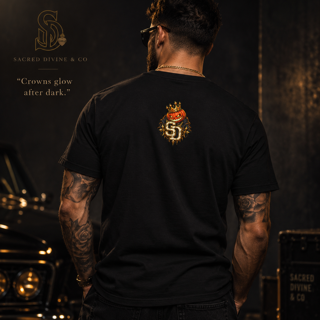 Pumpkin King Streetwear Tee styled product image featuring crowned pumpkin king Halloween artwork