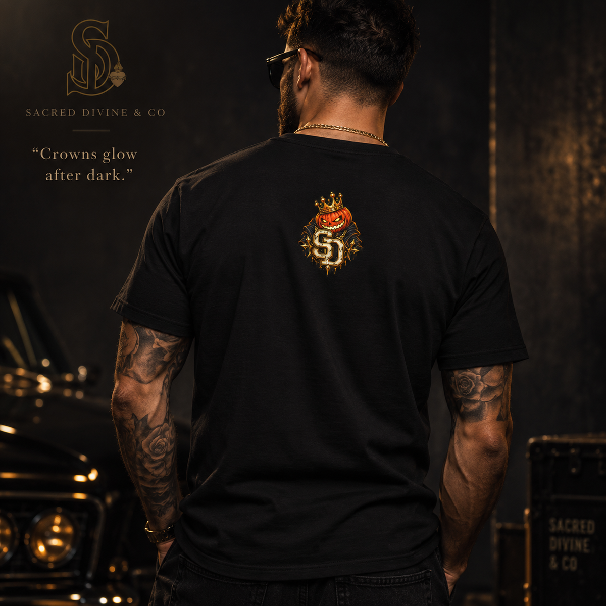 Pumpkin King Streetwear Tee styled product image featuring crowned pumpkin king Halloween artwork